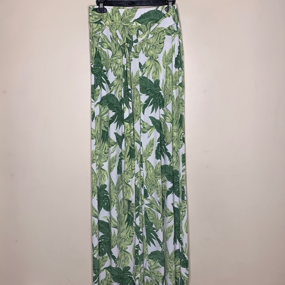 Vin Vin | Palm Leaf Print Tie Waist Wide Leg Resort Pants With Pockets Vacation - Picture 5 of 7
